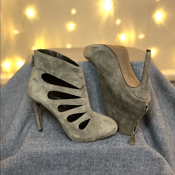 Rebecca Minkoff Acadia Gray Suede Leather Platform Heeled Booties - Picture 2 of 10